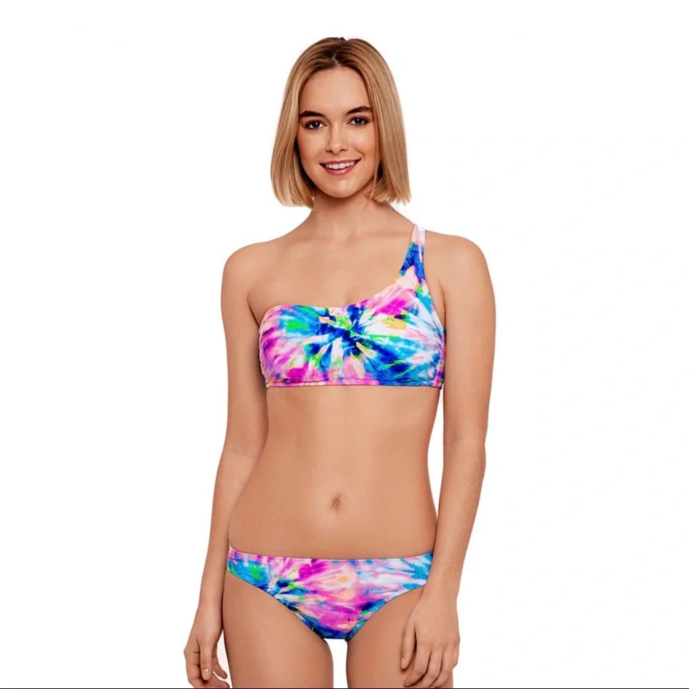 NWT SO One-Shoulder Bikini Swim Top Tie Dye Juniors Size L
